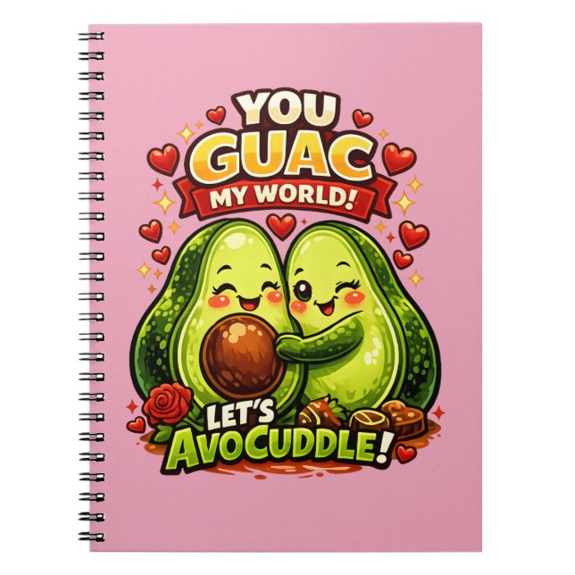Caderno Espiral Cute Avocado Valentine’s Love Design, kawaii Love (Frente)