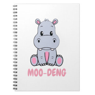 Caderno Espiral Cute Baby Hippo Moo Deng Bouncy Pig em Tailandês H