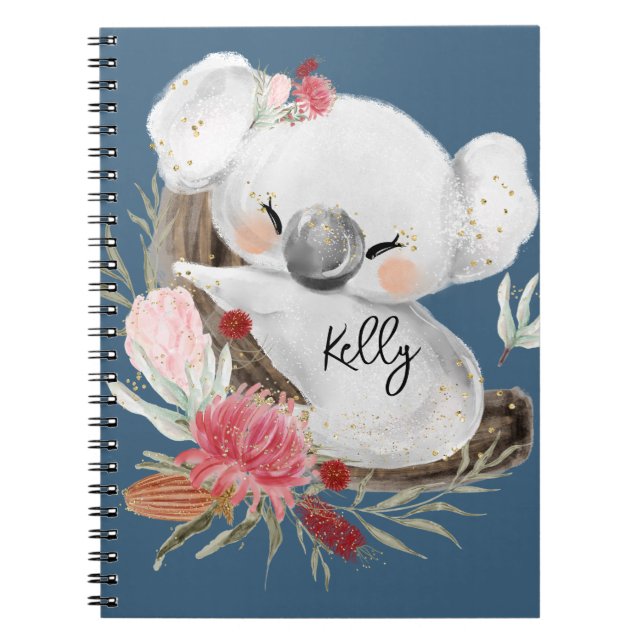 Caderno Espiral Cute Baby Koala Dourado Speckle Nome Personalizado (Frente)