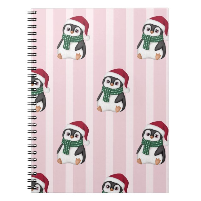 Caderno Espiral Cute Baby Penguin Wearing Santa Hat Christmas (Frente)