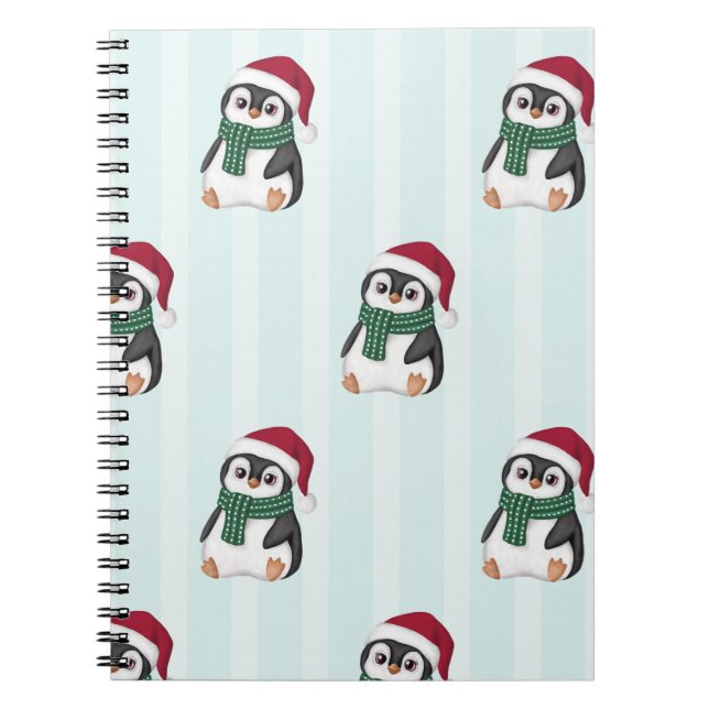 Caderno Espiral Cute Baby Penguin Wearing Santa Hat Christmas (Frente)