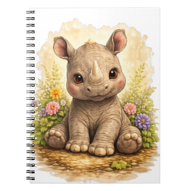 Caderno Espiral Cute Baby Rhino Spiral Notebook Kawaii (Frente)