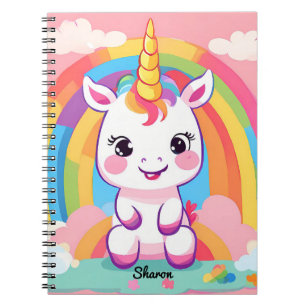 Caderno Espiral Cute Baby Unicorn Rainbow