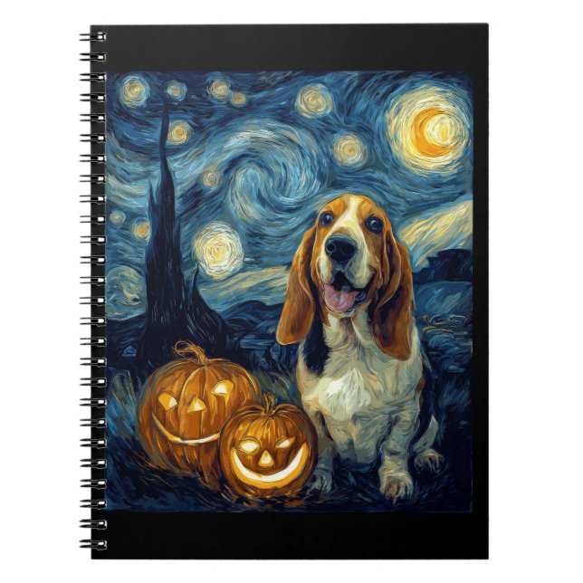 Caderno Espiral Cute Basset Hound Dog Halloween Jack O Lantern Pum (Frente)