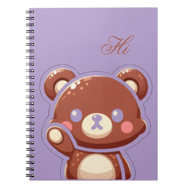 Caderno Espiral Cute Bear Spiral Notebook–Purple Teddy Bear Design (Frente)