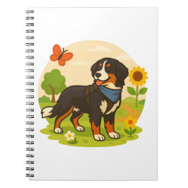 Caderno Espiral Cute Bernese Mountain Dog with Sunflower & Butterf