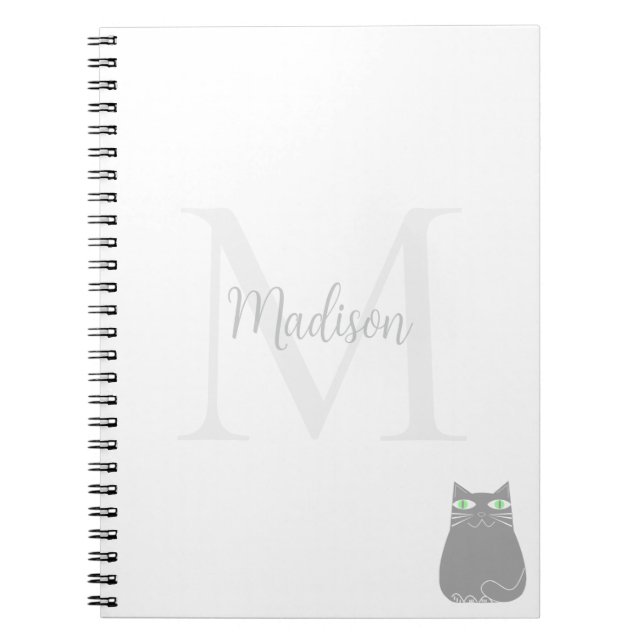Caderno Espiral Cute Black Cat Custom Name Initial  (Frente)