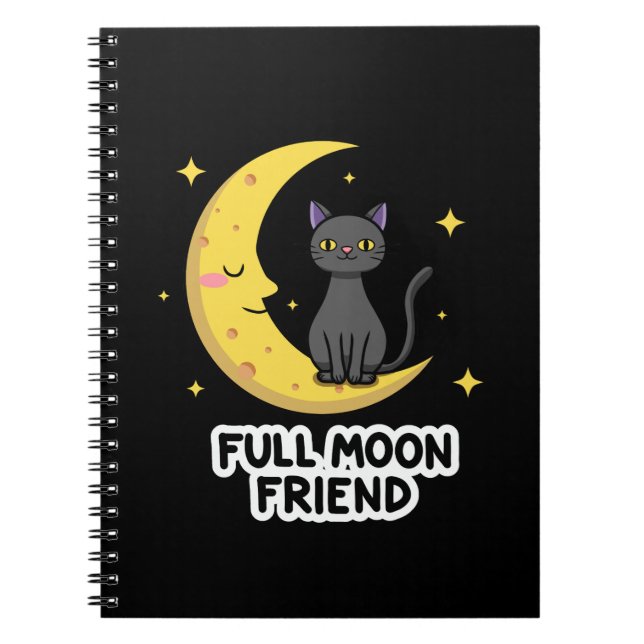 Caderno Espiral Cute Black Cat on Moon - Full Moon Friend (Frente)