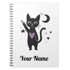 Caderno Espiral Cute Black Cat Personalized Notebook
