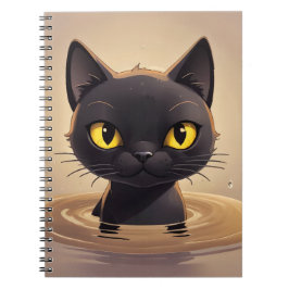 Caderno Espiral Cute Black Cat Swimming Journal Art