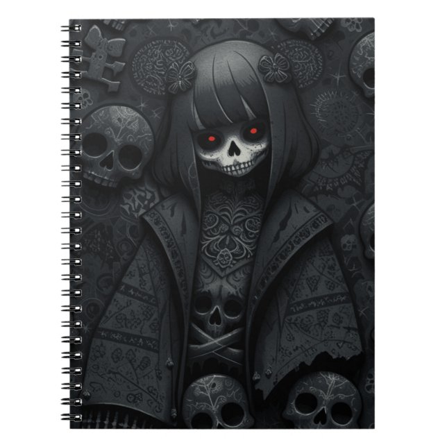 Caderno Espiral Cute black dark Skull Halloween obscure anime (Frente)