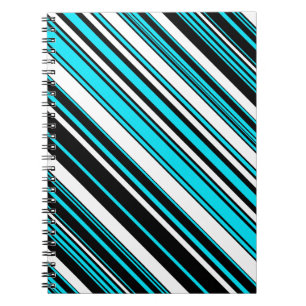 Caderno Espiral Cute black white aqua stripes
