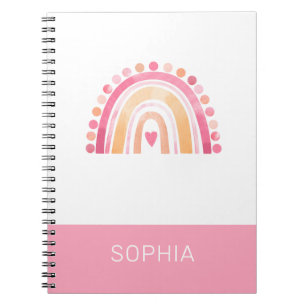 Caderno Espiral Cute Boho Watercolor Arco-íris a Rosa, personaliza