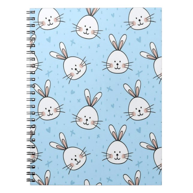 Caderno Espiral Cute Bunny Face Seamless Pattern (Frente)