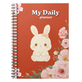 Caderno Espiral Cute Bunny Floral Diário | Aquarela Rosa