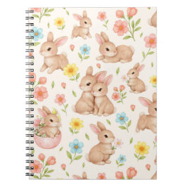 Caderno Espiral Cute Bunny Floral Spring Pattern
