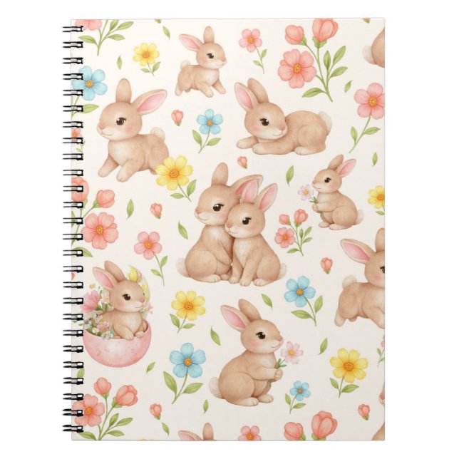 Caderno Espiral Cute Bunny Floral Spring Pattern (Frente)