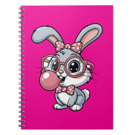 Caderno Espiral Cute Bunny with Glasses Blowing Bubble Gum