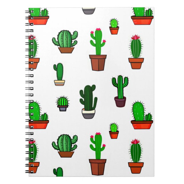 Caderno Espiral Cute Cactus illustrations Pattern White (Frente)