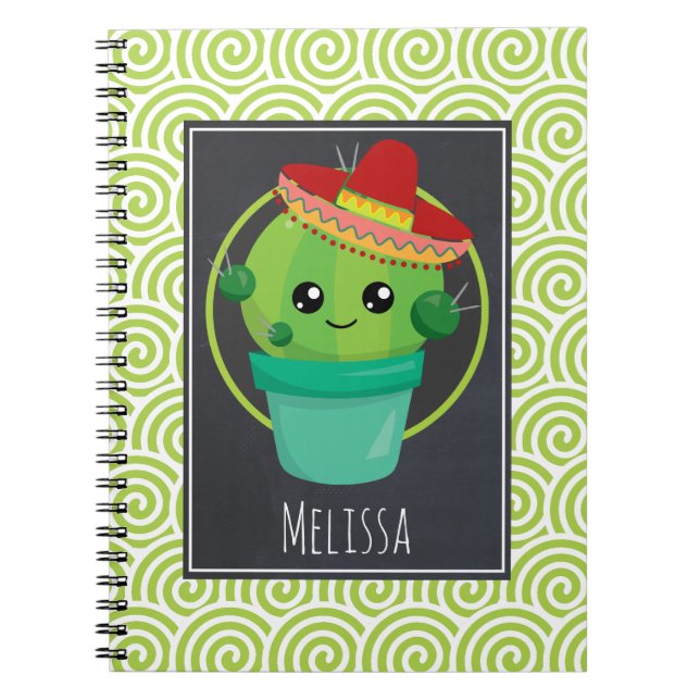 Caderno Espiral Cute Cactus in a Sombrero on Black Chalkboard (Frente)