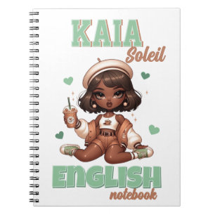 Caderno Espiral Cute Café com Gelo Menina Marrom e Verde 