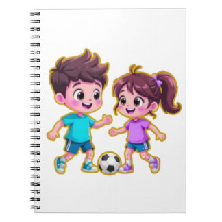 Caderno Espiral Cute Cartoon Boy and Girl Playing Soccer Together 