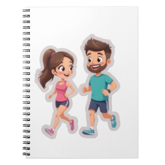Caderno Espiral Cute Cartoon Couple Jogging Together – Healthy Lif (Frente)