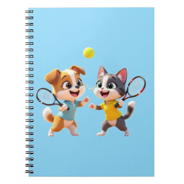 Caderno Espiral Cute Cartoon Dog and Cat Playing Padel Tennis – Fu (Frente)