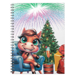 Caderno Espiral Cute Cartoon Horse New Year's Eve Celebration