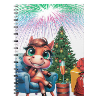 Caderno Espiral Cute Cartoon Horse New Year's Eve Celebration