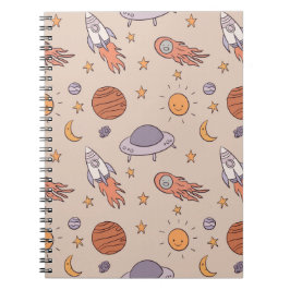 Caderno Espiral Cute Cartoon Outer Space Seamless Pattern Design