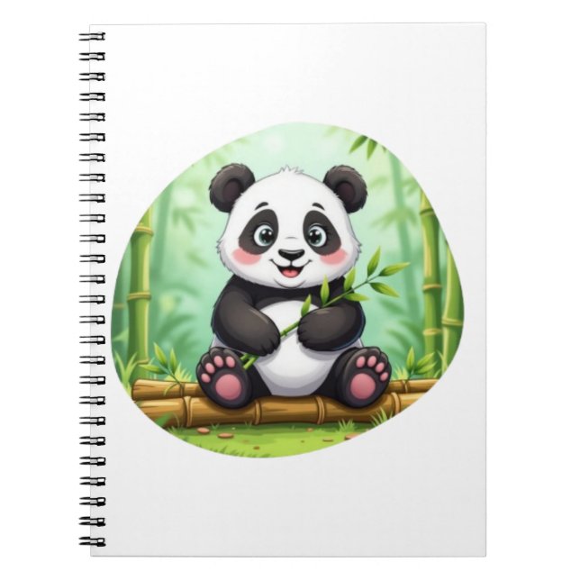 Caderno Espiral Cute Cartoon Panda on Bamboo Patch (Frente)