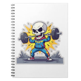 Caderno Espiral “Cute Cartoon Skeleton Weightlifter • Funny Gym Ba