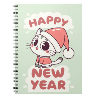 Caderno Espiral cute cat  happy new year notebook