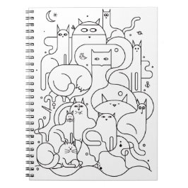 Caderno Espiral Cute Cat Line Art Coloring Notebook