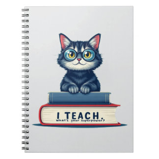 Caderno Espiral Cute Cat Teacher | I Teach What's Your Superpower