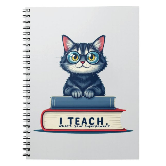 Caderno Espiral Cute Cat Teacher  | I Teach What's Your Superpower (Frente)
