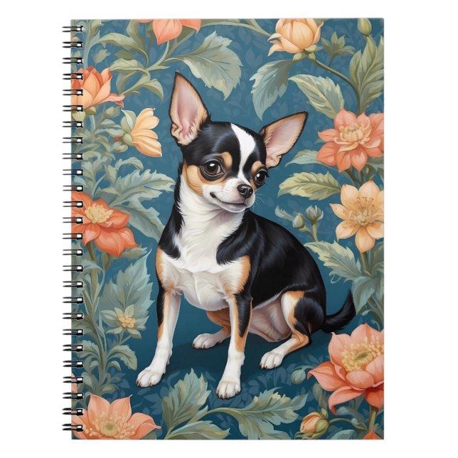 Caderno Espiral Cute Chihuahua William Morris Inspirou Floral (Frente)