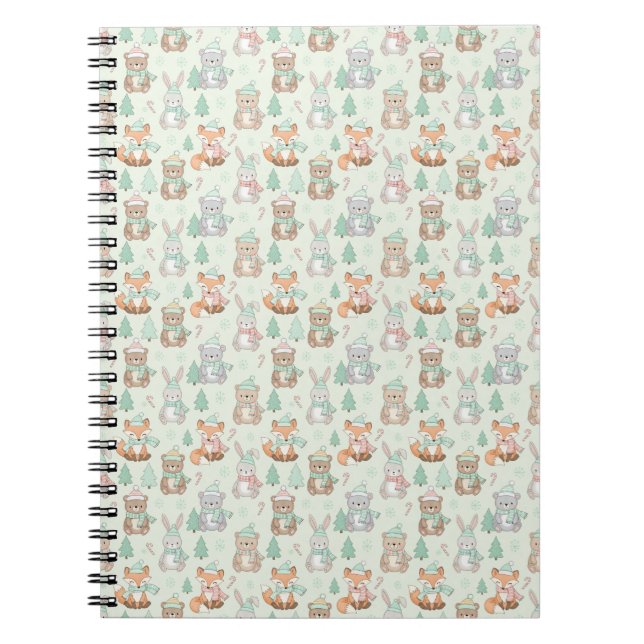 Caderno Espiral Cute Christmas Animals Seamless Pattern (Frente)