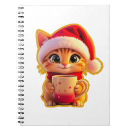 Caderno Espiral **Cute Christmas Cat with Santa Hat – Funny Holida