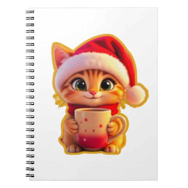 Caderno Espiral **Cute Christmas Cat with Santa Hat – Funny Holida (Frente)