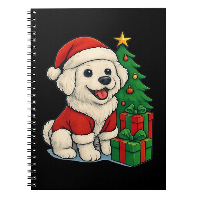 Caderno Espiral Cute Christmas Dog, Santa Hat Dog, With Christmas  (Frente)