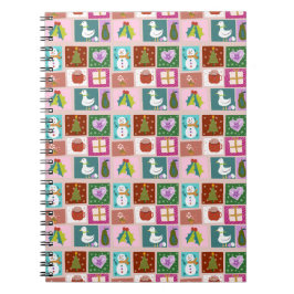 Caderno Espiral Cute Christmas Patchwork Pattern