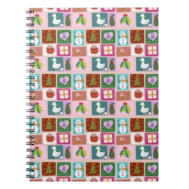 Caderno Espiral Cute Christmas Patchwork Pattern (Frente)