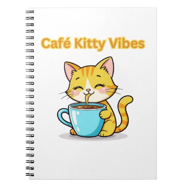 Caderno Espiral **Cute Coffee Cat – Adorable Cat Drinking Coffee I (Frente)