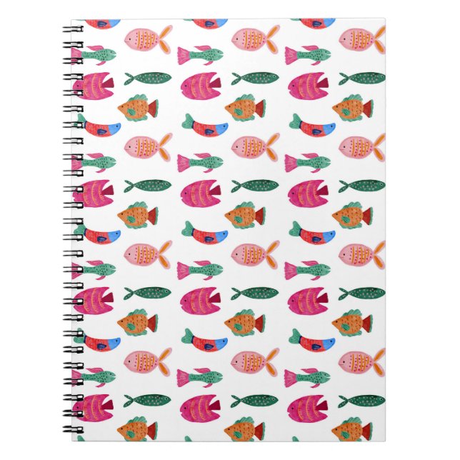 Caderno Espiral Cute Colorful Tiny Fish Drawing Seamless Pattern (Frente)