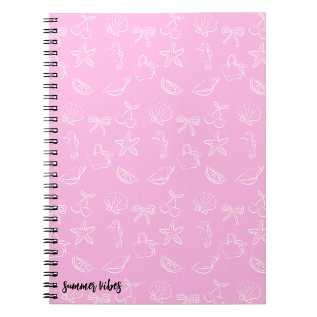 Caderno Espiral Cute Coquette Bows and Cherries Pattern Notebook (Frente)