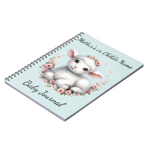 Caderno Espiral Cute Cordeiro com Ilustração de Coroa Floral