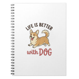 Caderno Espiral Cute Corgi Cachorro Vida É Melhor Com Cão Design_1