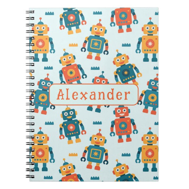 Caderno Espiral Cute Customizable Robot Print (Frente)